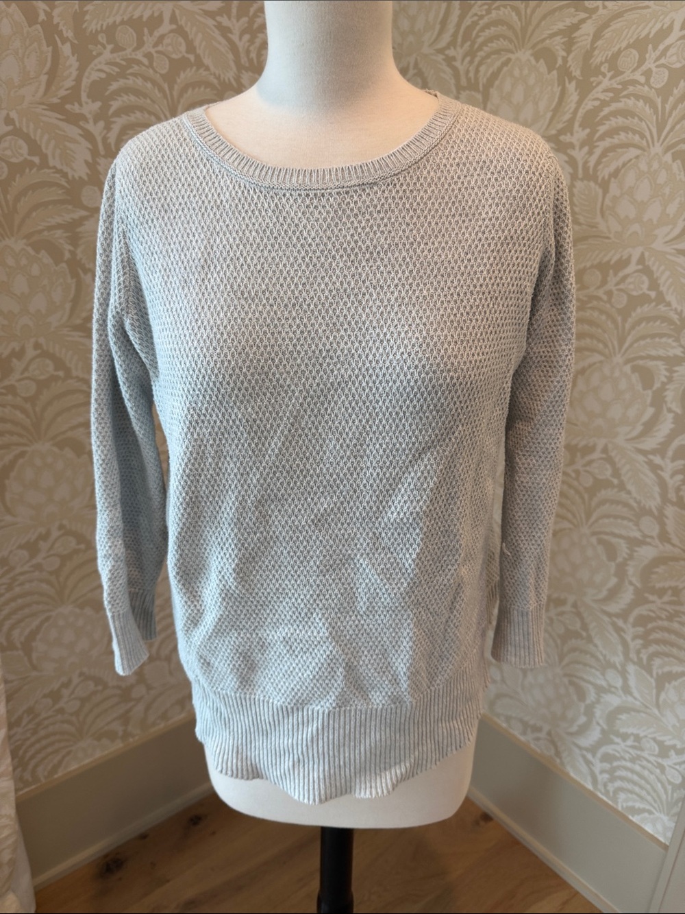 LOFT Light Gray Crewneck Textured Knit Sweater